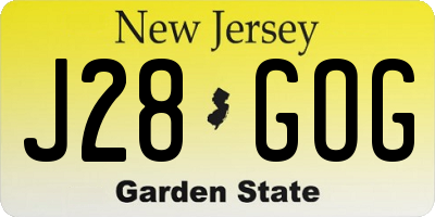 NJ license plate J28GOG