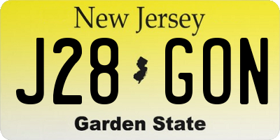 NJ license plate J28GON