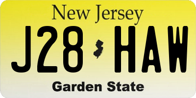 NJ license plate J28HAW