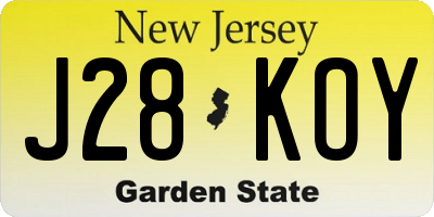 NJ license plate J28KOY