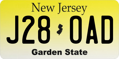 NJ license plate J28OAD