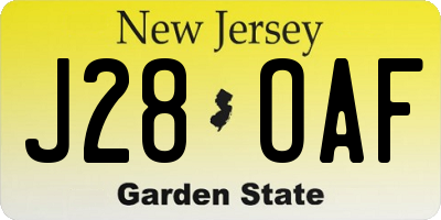 NJ license plate J28OAF