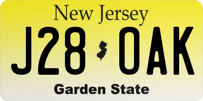NJ license plate J28OAK