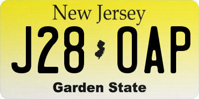 NJ license plate J28OAP