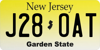 NJ license plate J28OAT