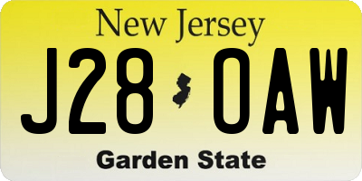 NJ license plate J28OAW