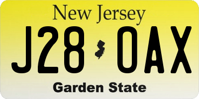 NJ license plate J28OAX