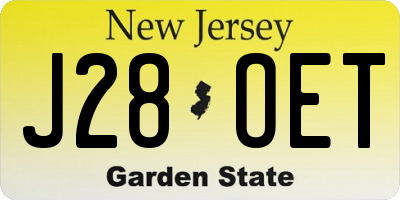 NJ license plate J28OET