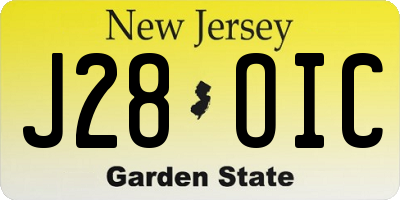 NJ license plate J28OIC