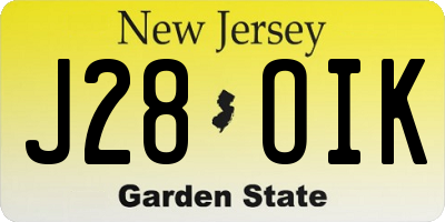NJ license plate J28OIK