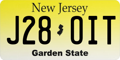 NJ license plate J28OIT