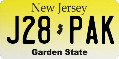 NJ license plate J28PAK