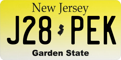 NJ license plate J28PEK