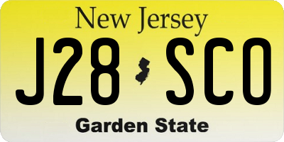 NJ license plate J28SCO