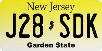 NJ license plate J28SDK