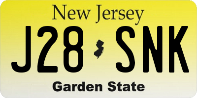NJ license plate J28SNK
