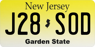 NJ license plate J28SOD