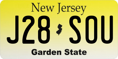 NJ license plate J28SOU