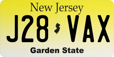 NJ license plate J28VAX