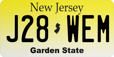 NJ license plate J28WEM