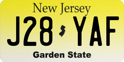 NJ license plate J28YAF