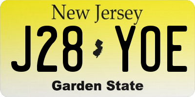 NJ license plate J28YOE