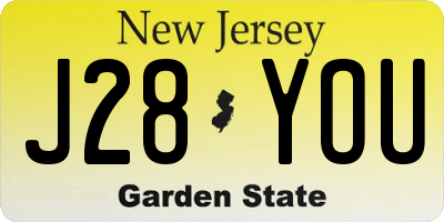 NJ license plate J28YOU