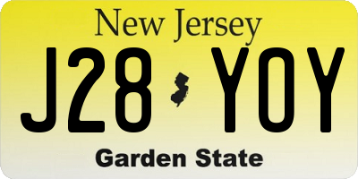 NJ license plate J28YOY