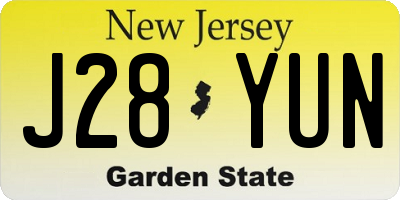 NJ license plate J28YUN