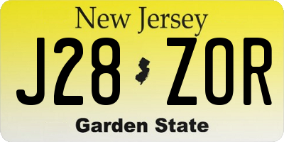 NJ license plate J28ZOR