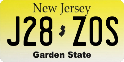 NJ license plate J28ZOS