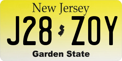 NJ license plate J28ZOY