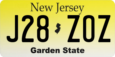 NJ license plate J28ZOZ