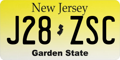 NJ license plate J28ZSC