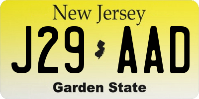 NJ license plate J29AAD