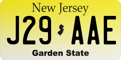 NJ license plate J29AAE