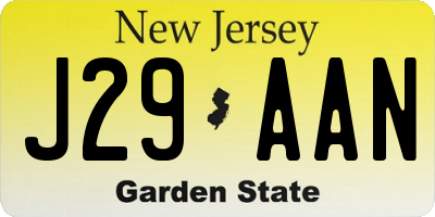 NJ license plate J29AAN