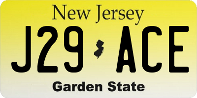 NJ license plate J29ACE