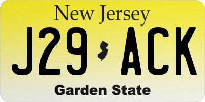 NJ license plate J29ACK