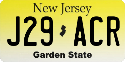NJ license plate J29ACR
