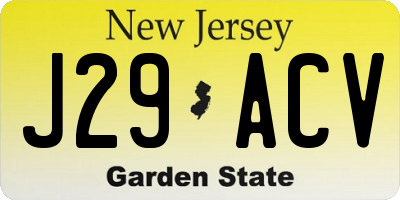 NJ license plate J29ACV