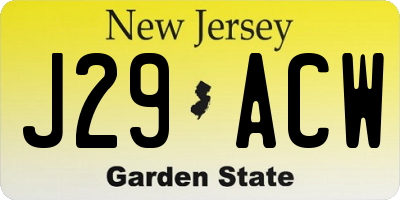 NJ license plate J29ACW