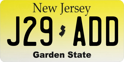 NJ license plate J29ADD