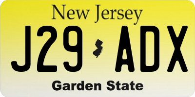 NJ license plate J29ADX