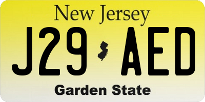 NJ license plate J29AED