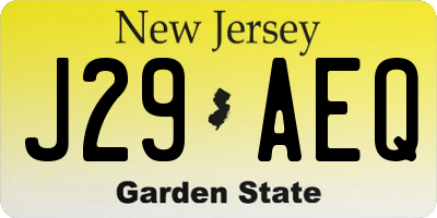 NJ license plate J29AEQ