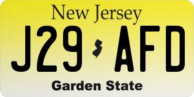 NJ license plate J29AFD