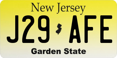 NJ license plate J29AFE