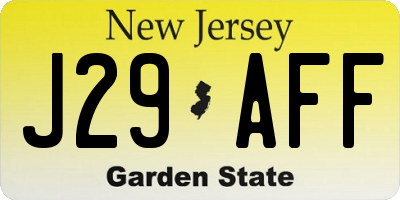 NJ license plate J29AFF