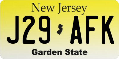 NJ license plate J29AFK